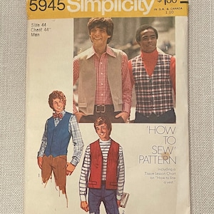 Simplicity 5945 1970s Men's Vest Sewing Pattern Cut Size 44 Vintage