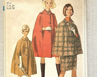 Vintage 1960s Simplicity 7262 Cape and Skirt Sewing Pattern Size 14 Bust 34