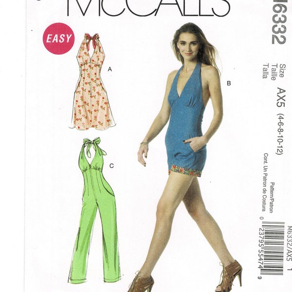 McCall's M6332 Halter Jumpsuit Romper or Dress Sewing Pattern UNCUT Sizes 4 -12 Casual Summer Easy 6332