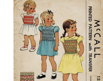 McCall 1350 1940s Child&#39;s Girls Smocked Dress Sewing Pattern Size 6