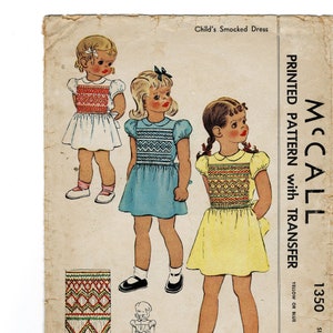 McCall 1350 1940s Child&#39;s Girls Smocked Dress Sewing Pattern Size 6