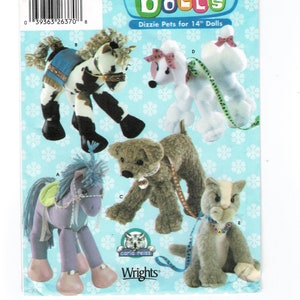 Simplicity 5682 Dizzie Dolls Pets Stuffed Animal Sewing Pattern Carla Reiss Horse Dog Poodle Cat for 14 Inch Doll