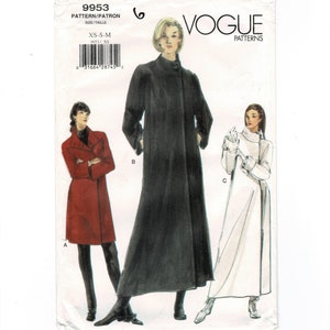 Vogue 9953 Misses Long A Line or Flared Coat Sewing Pattern UNCUT Size XSm Small Medium