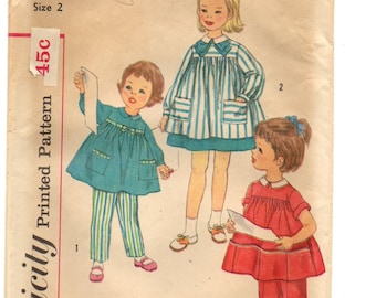 Simplicity 3177 1950s Child&#39;s Smock and Pants Girls Vintage Sewing Pattern UNCUT Size 2 Breast 21