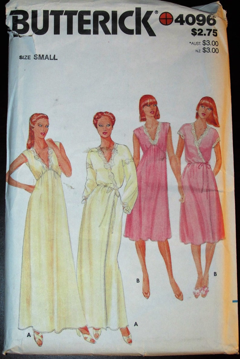 Butterick 4096 UNCUT Sleepwear Robe and Nightgown V Neck | Etsy