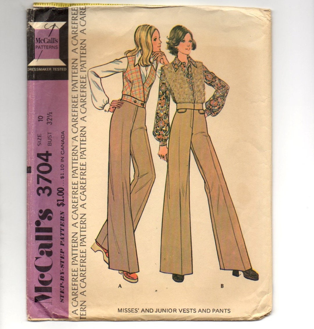 Mccall's 3704 1970s Vest and Wide Legged Pants Boho Sewing Pattern Bust ...