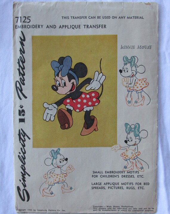 Simplicity 7125 Rare Uncut Disney MINNIE MOUSE Embroidery and 