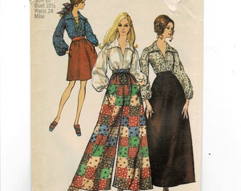 Simplicity 8550 1960s Misses Wide Leg Palazzo Pants Collared Blouse Skirt Sewing Pattern Size 10 Bust 32.5