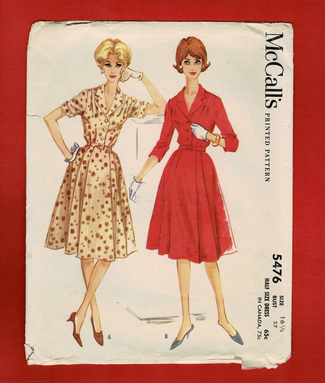 1950's McCall's Shirtwaist Dress Pattern with Back Vent - Bust 31