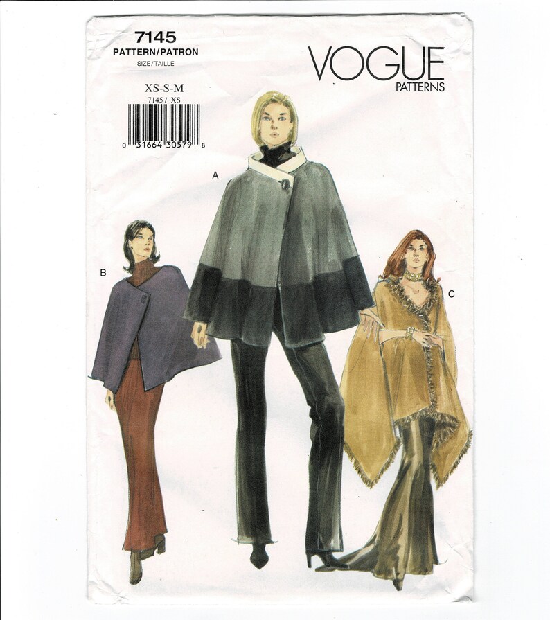 Vogue 7145 Misses Cape Sewing Pattern Uncut Size Xsm Small Medium - Etsy