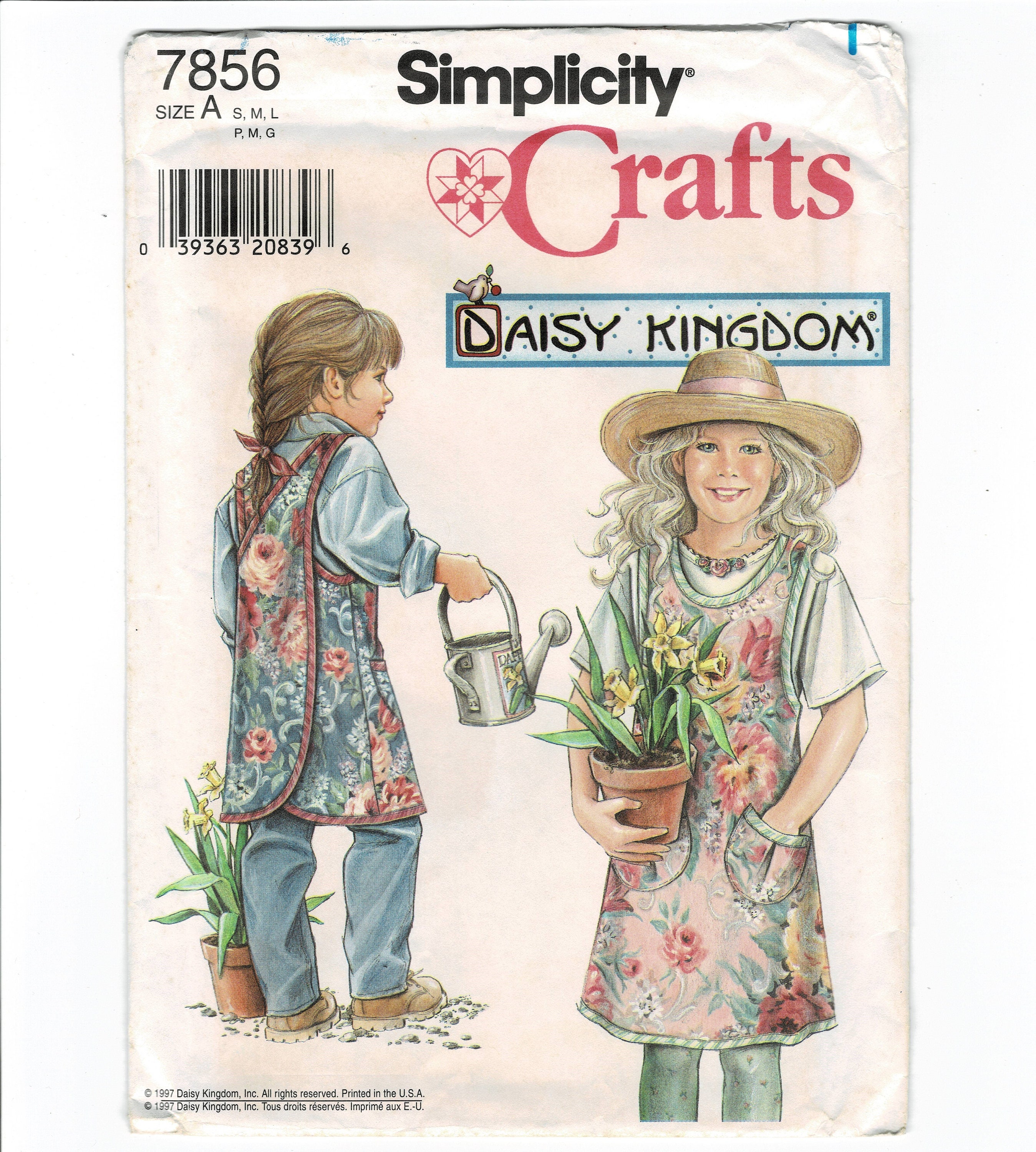 Simplicity 7856 UNCUT Child's Girls' Daisy Kingdom Back Wrap Garden Apron Sewing Pattern Size Children's Sm Med Lg