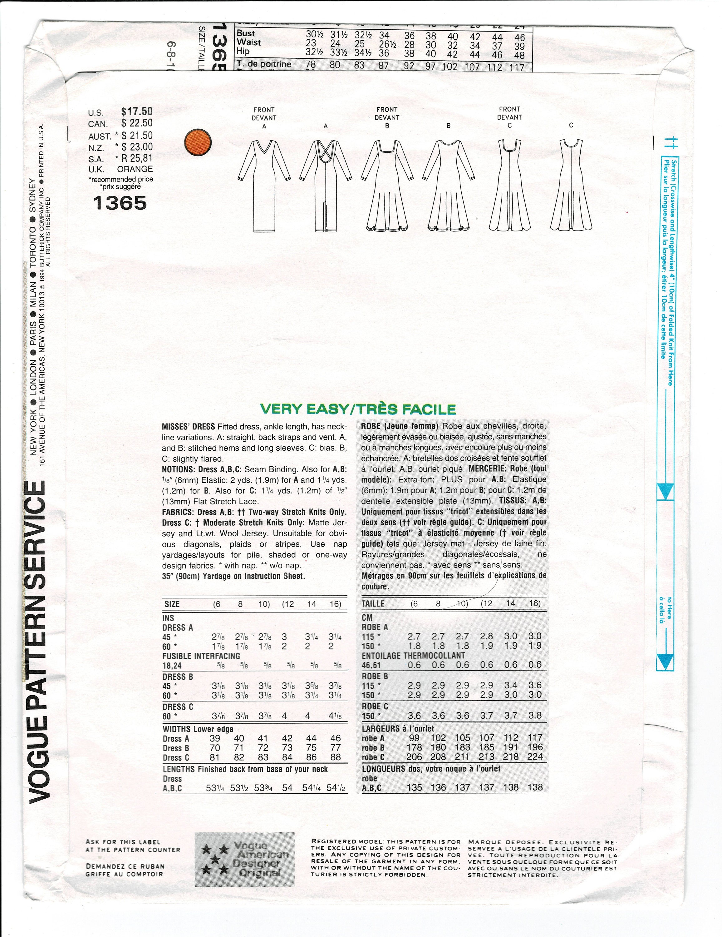 Vogue 1365 DKNY Fitted Maxi Dress With Criss Cross Back Sewing Pattern ...