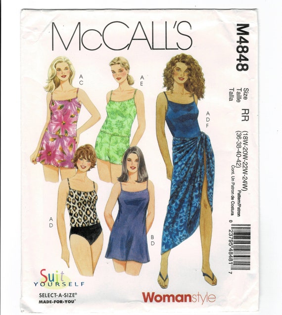 Mccall's 4848 Plus Size Swimsuit and Sarong Sewing Pattern | Etsy