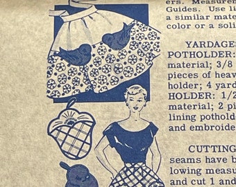 Laura Wheeler 749 Vintage APRON with Birds or Flowers Sewing Pattern Vintage 1940s 1950s Potholders