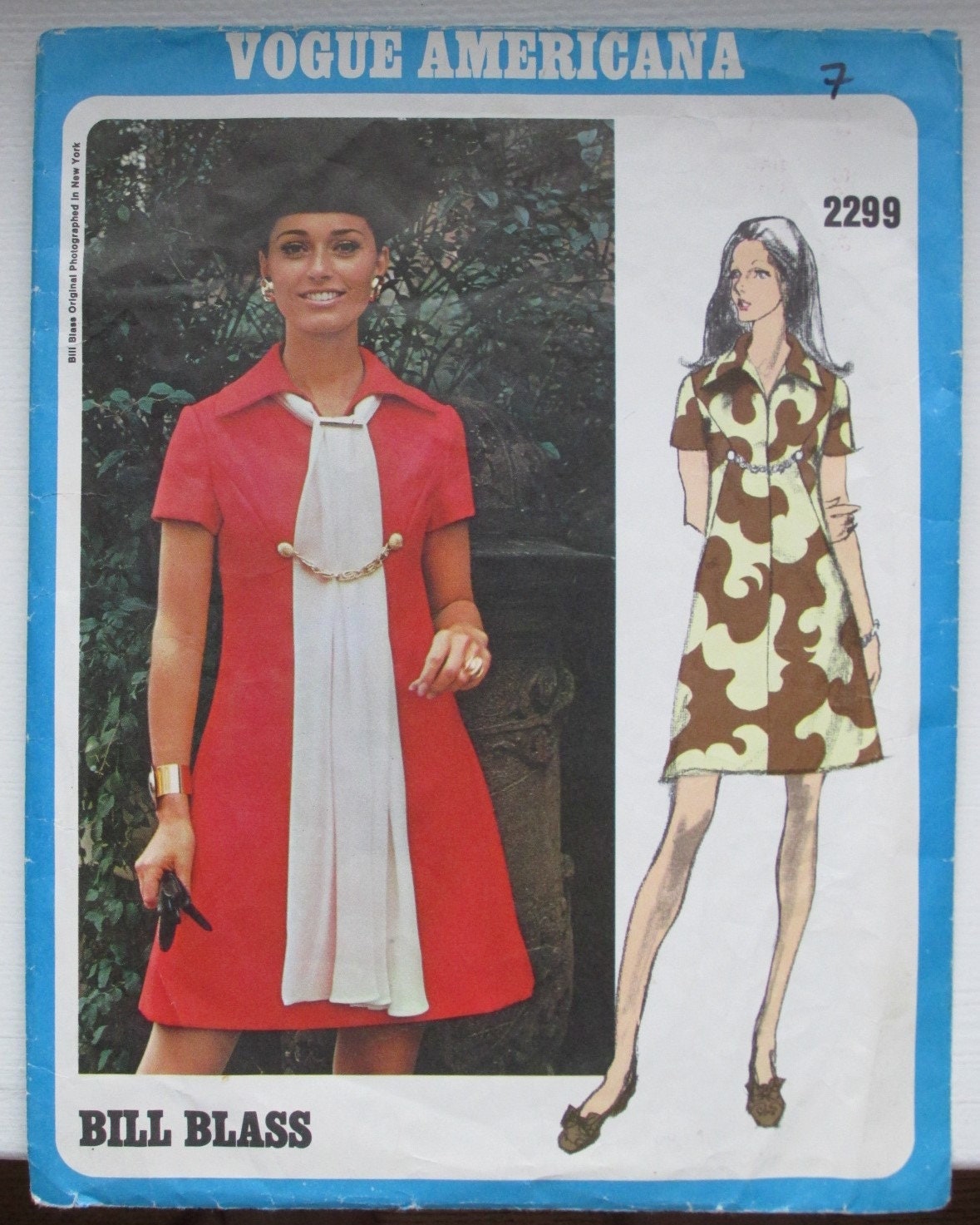Vogue 2299 1970s Bill Blass Misses' Mod 
