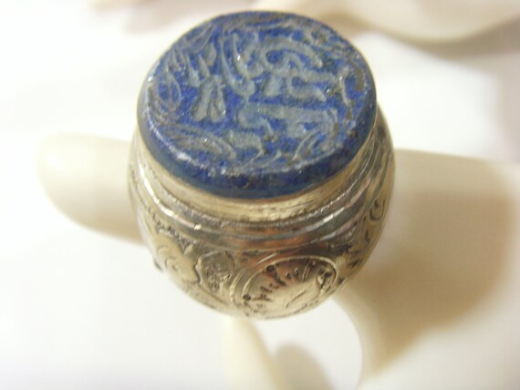 turkmen tribal silver Lapis lazuli engraved intag… - image 2