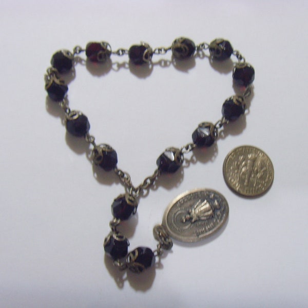 1800s antique catholic decade chaplet rosary caped garnet glass beads infant of Prague sacred hear Jesus et2048