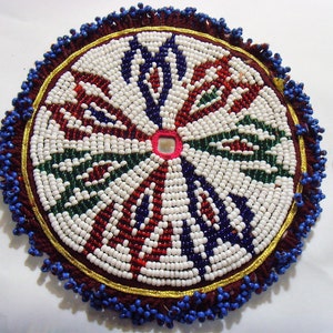 1920s antique museum grade extra large beaded medallion ram horns corn fertility central Asia et2106