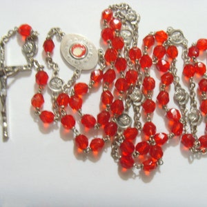 vintage catholic Saint Therese relic faith religious faux ruby red beads large rosary et2164