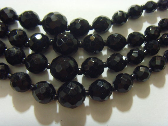 antique faceted jet black glass funeral beads mou… - image 3