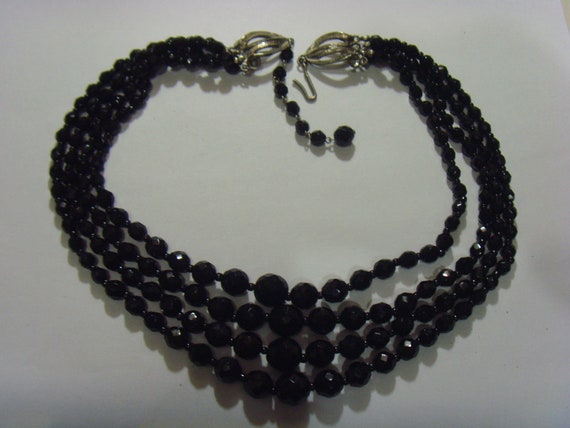 antique faceted jet black glass funeral beads mou… - image 2