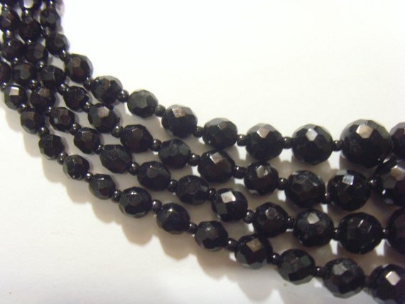 antique faceted jet black glass funeral beads mou… - image 7