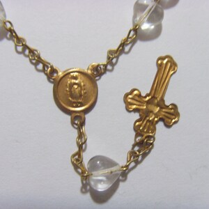 vintage catholic decade chaplet rosary clear heart Lady of Guadeloupe gold tone metal  et2050