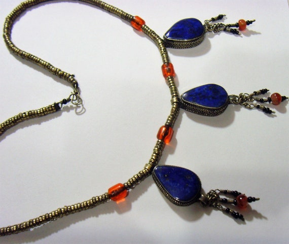 vintage turkmen tribal necklace chunky lapis penda