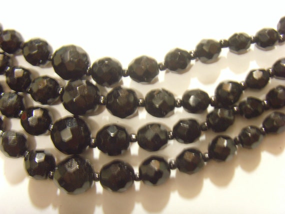 antique faceted jet black glass funeral beads mou… - image 8