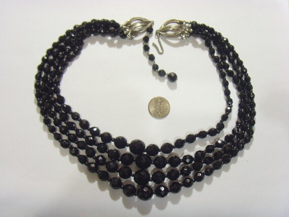 antique faceted jet black glass funeral beads mou… - image 1