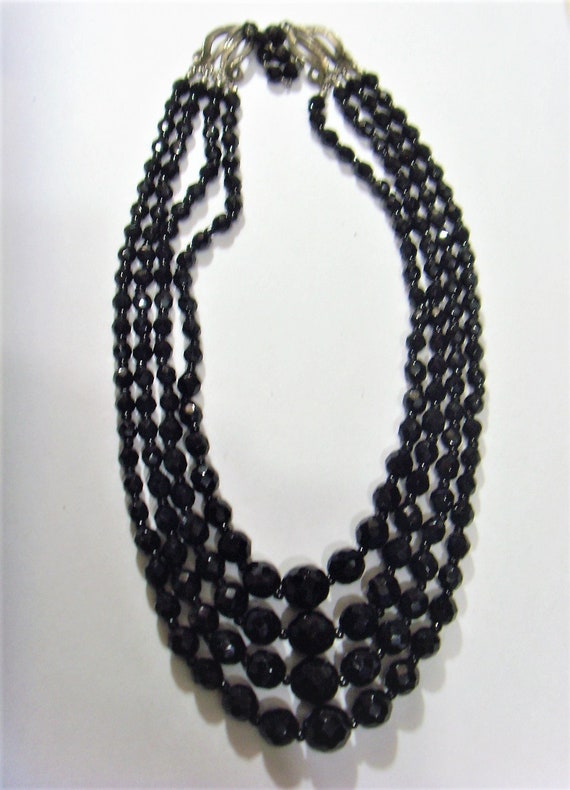 antique faceted jet black glass funeral beads mou… - image 9