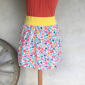 Elastic waist skirt, trapeze skirt, short skirt, loose skirt, cotton skirt, flower skirt size 42
