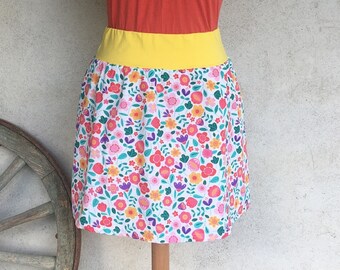 Elastic waist skirt, trapeze skirt, short skirt, loose skirt, cotton skirt, flower skirt size 42