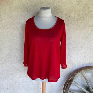 Top, top, tunic T-shirt in red linen jersey with long sleeves 3/4, original woman t-shirt
