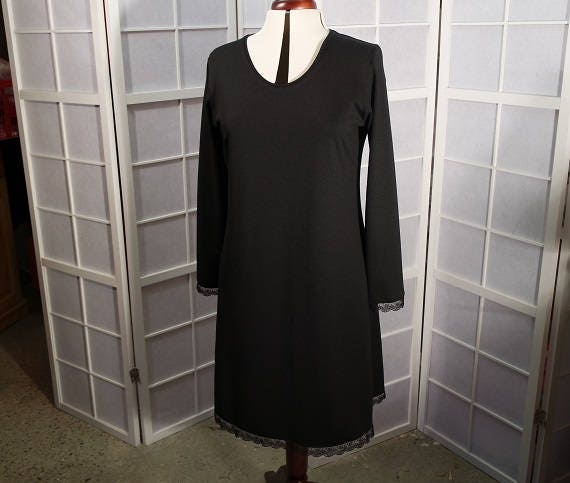 black long sleeve trapeze dress Little Black dress, trapeze dress, Black dress, jersey crepe dress, dressy dress, long sleeve dress, evening dress,