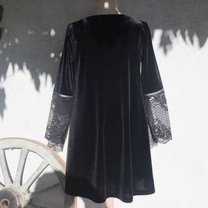 Trapez Kleid Ausgestellte Samt Und Spitze Langarm Schwarz Etsy