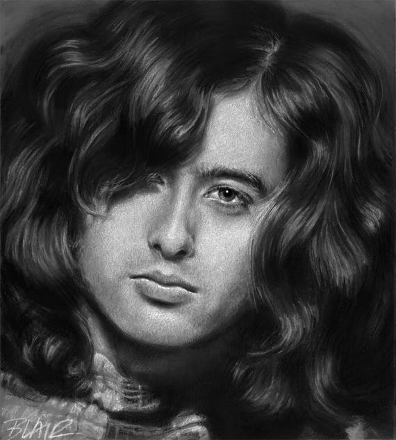 Jimmy Page Led Zeppelin Charcoal Drawing Etsy