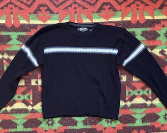 Vintage Y2K Black White Stripe Acrylic Sweater Unisex Medium
