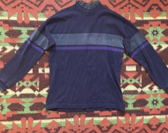 Vintage 1990s L.L. Bean Mock Turtle Neck Long Sleeve Black and Purple Large