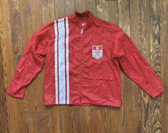Vintage Red White Striped Racing Work Jacket General Electric Medium