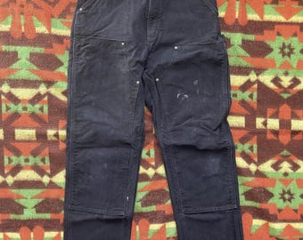 Vintage Flannel Lined Carhartt Black Double Knee Canvas Denim Pants 34x36