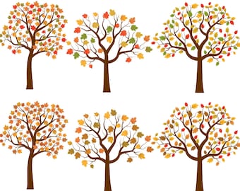 Autumn tree clip art, Fall tree clipart, Oak tree clip art, Maple tree clipart, Autumn illustration, Fall tree graphic, Digital tree set