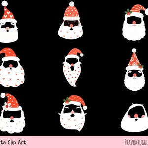 Hipster Santa Gesicht Clipart-set, Santa-Maske-ClipArt-Grafiken, digitale Weihnachtsmann Schnurrbart Hut Bart, digitale Foto-Stand Requisiten Weihnachtsferien