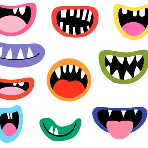 Monster Mund Clip Art Set Lustiges Gesicht Element Hässliche Alien Zähne Clip Art Hässliche Halloween Lippen Party Dekoration Fotobooth Requisiten Scrapbooking