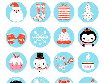 Digital collage sheet Christmas, Circle Christmas clipart, Digital collage download Christmas round cute, Christmas collage sheet Santa owl