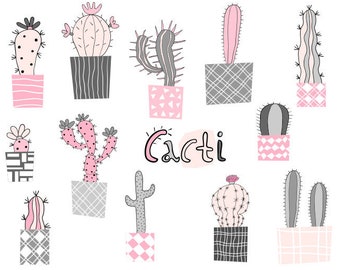 Potted cactus clip art, Cute succulent clipart, Cute cacti clipart house plant, Desert clipart geometric, Hand drawn cactus clipart doodle