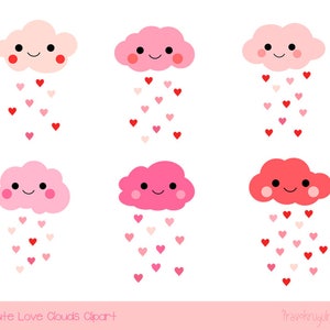 Cute clouds clipart, Love cloud clip art, Pink Valentine cloud clipart, Kawaii rain cloud clipart raindrop , Heart cloud clipart baby shower