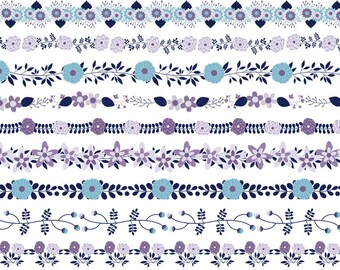 Violet flower border clipart, Cute floral border clip art, Beautiful wedding clipart Divider flower edging Summer border garland Flower line