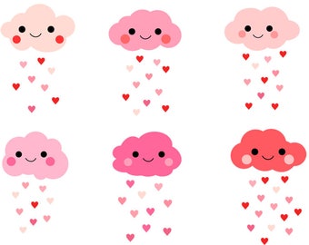 Cute clouds clipart, Love cloud clip art, Pink Valentine cloud clipart, Kawaii rain cloud clipart raindrop , Heart cloud clipart baby shower