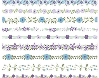 Violet flower border clipart, Cute floral border clip art, Mint wedding clipart, Divider flower edging, Summer border garland Flower line cu